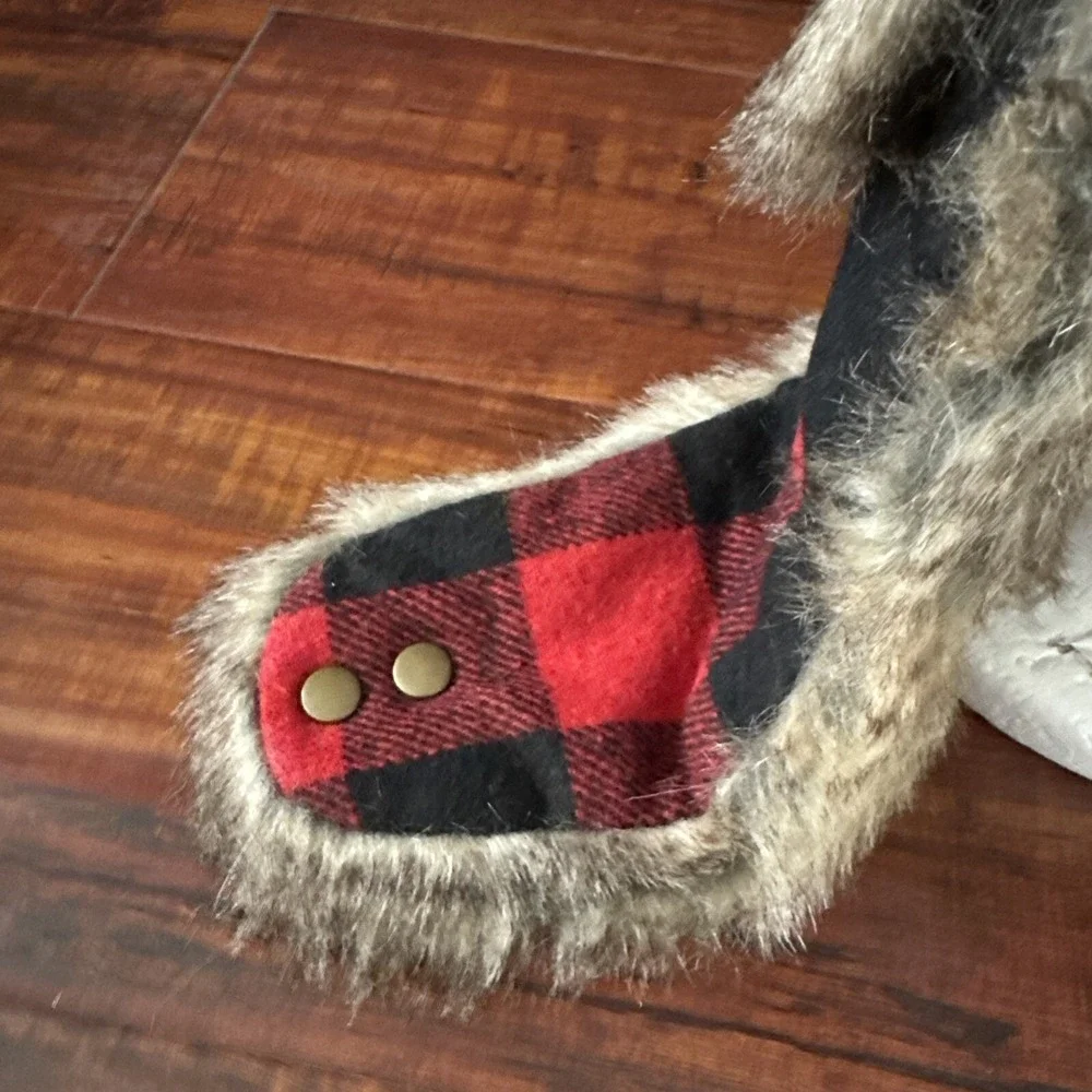 Woolrich Faux Fur Wool Blend Trapper Hat  Plaid Unisex Small Medium Lined Red
